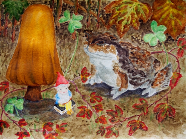 mushroom, gnome and toad